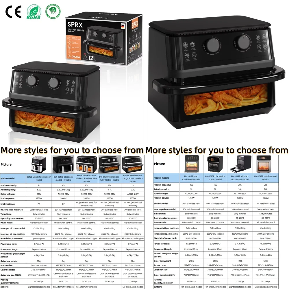 

Многофункциональная аэрофритюрница-духовка 12 л с механическим управлением, таймером, мощностью 2000 Вт, безмасляная, для выпечки