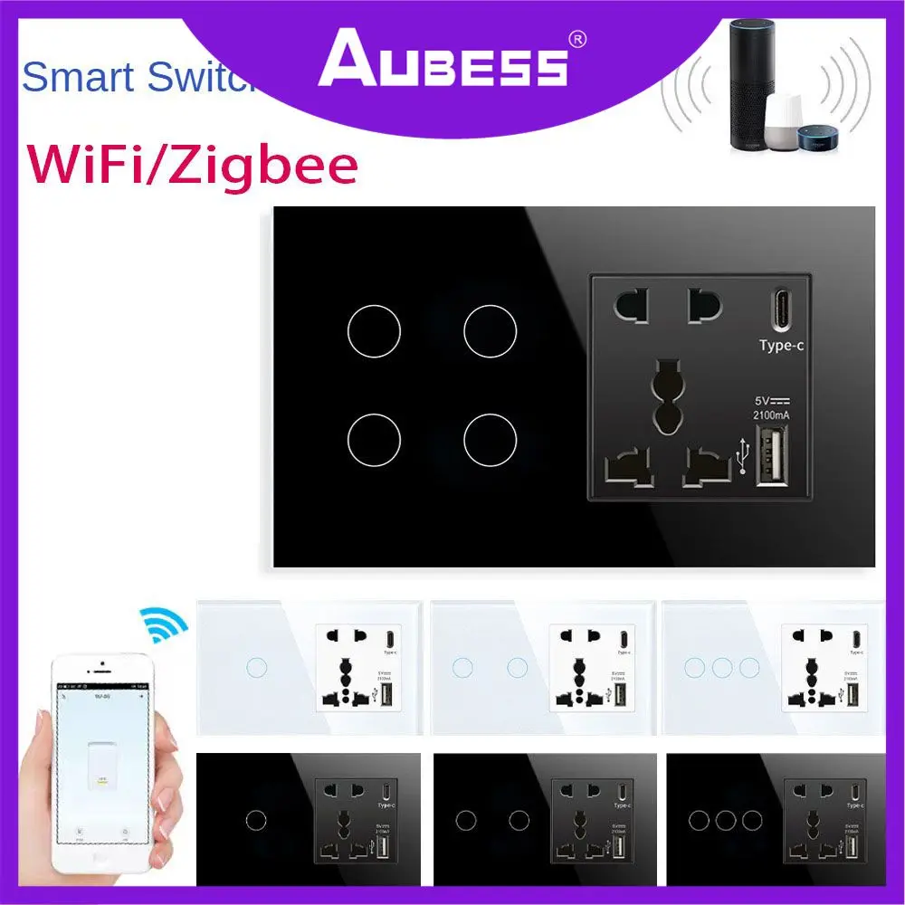 

Dual Usb Seamless Integration With Systems Easy To Control Five-hole Socket Easy Installation Clever Smart Switch Panel