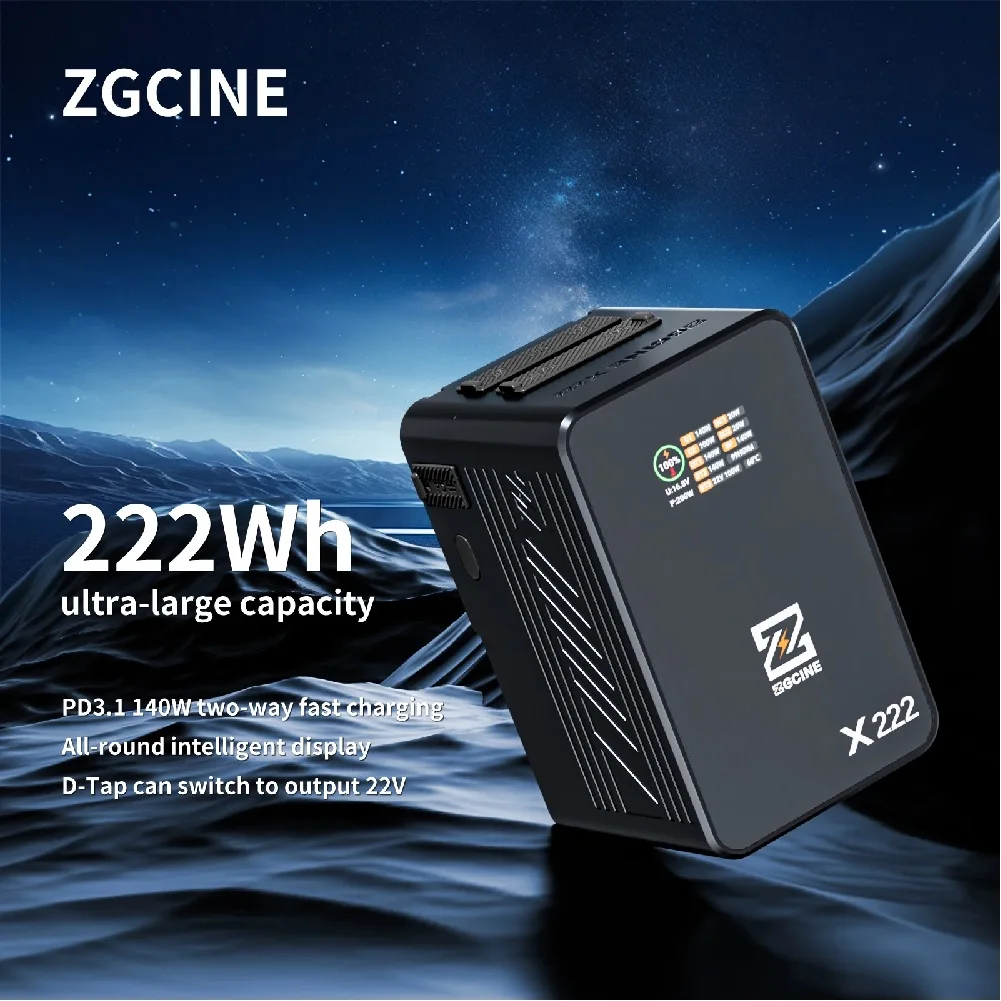 ZGCINE V Mount Battery X222 222Wh 15000mAh Fits for PD3.1 140W Output Dual USB-C 3-D-TAP Dual DC Port  1.4in Digital Display