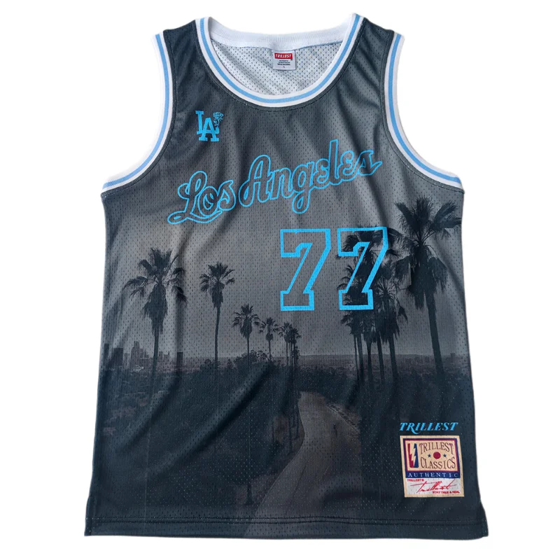 Trillest Los Angeles 77 Luka Magic Doncic Men's Palm Tree Digital Print Mesh Basketball Jersey Unisex Sports Team Fanwear