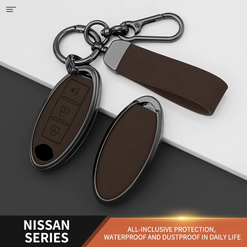 

Car Alloy Leather Key Case Cover for Nissan Leaf Micra Qashqai J11 J10 X Trail T32 Versa Note Patrol Key Fob Cover Accessories