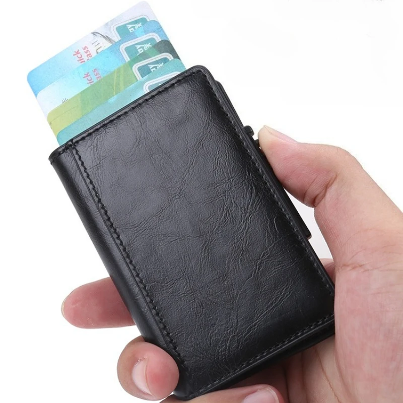 

Slim Wallet for Men Pop Up Card Holder RFID Blocking Minimalist Business Credit Cards Wallet Money Pocket Metal Card Case