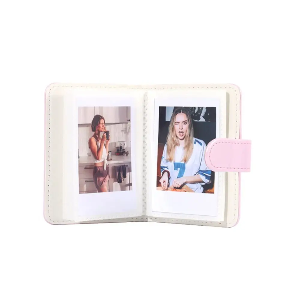 28 Pockets Instant Camera Photo Album Ring Closure Mini Photo Book Portable PU Leather Pocket Album Keepsake Storage