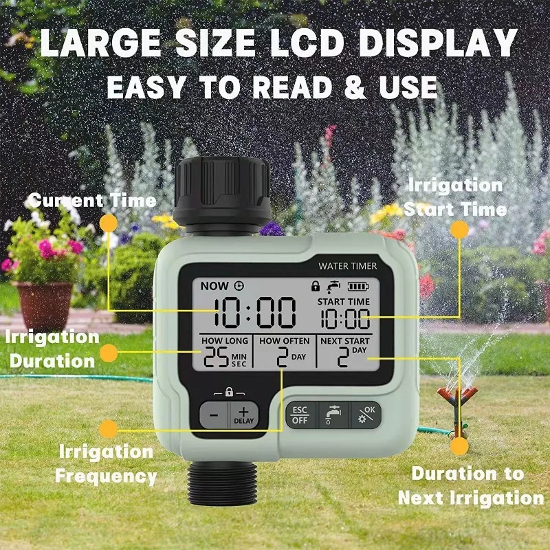 Automatic Water Timer Garden Irrigation Controller LCD Digital Programmable Watering Timer for Lawn Yard Drip Sprinkler System