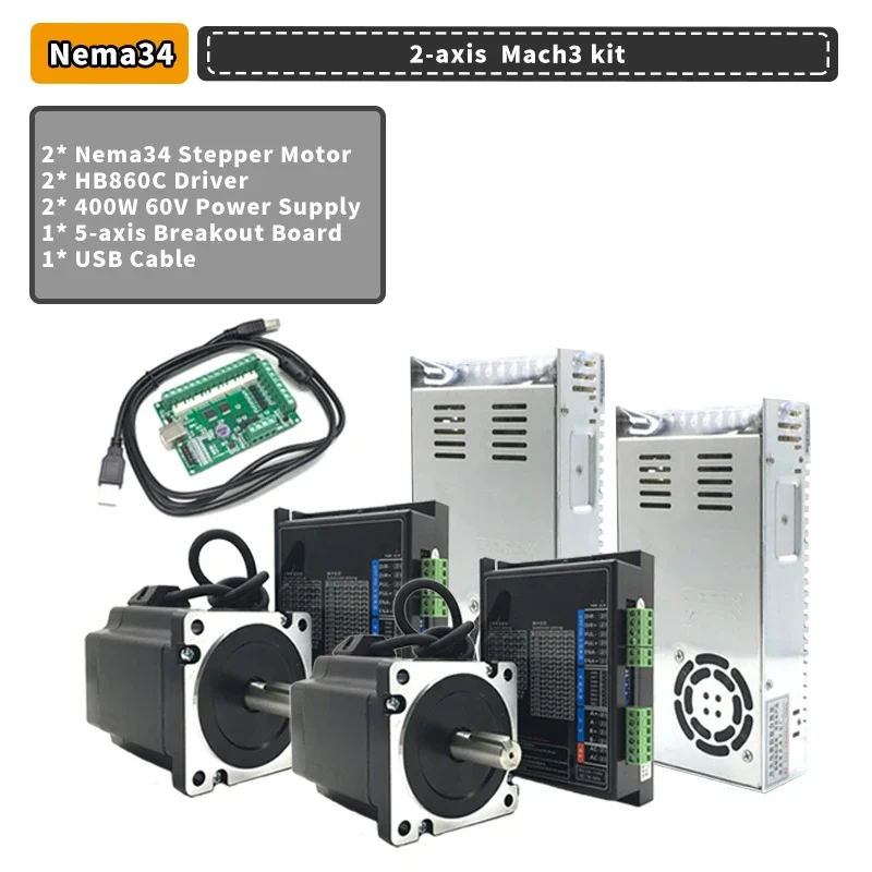 1-3 Axis Nema34 Stepper Motor Drive Power Supply Controller Kit 4.5/8.5/12NM 86mm 6A & Mach3/Offline Controller for CNC Router