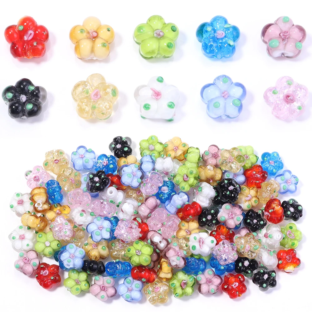 10 Stück mehrfarbige Lampwork-Glasperlen, durchscheinende Blumen-Glasur-Charms, Perlen für Schmuckherstellung, DIY-Armband, Ohrringe, Zubehör