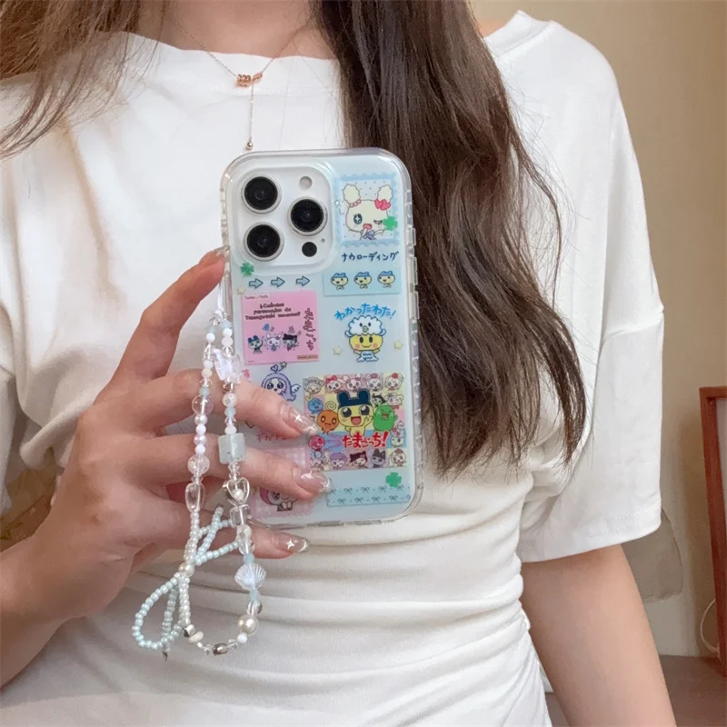 

Japanese Cute Cartoon Phone Case For iPhone 16 Pro 15 14 13 Pro Max Cover with Chain Strap Silicone Shockproof Cases 15 Promax