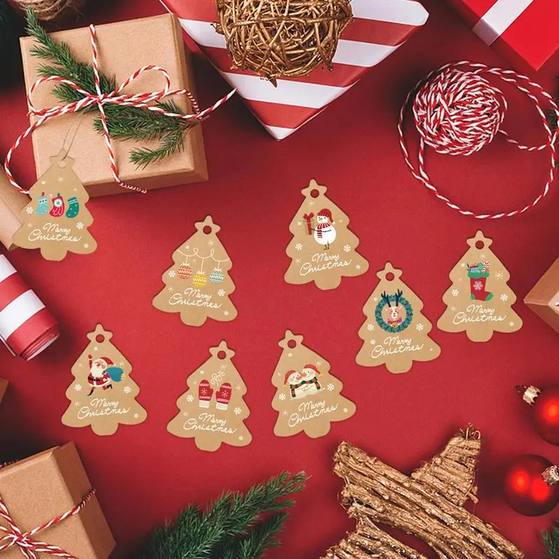 ポータブルクラフト紙クリスマスラベル、かわいい装飾品セット、クリスマスの休日のタグ、吊り下げ装飾、宿題