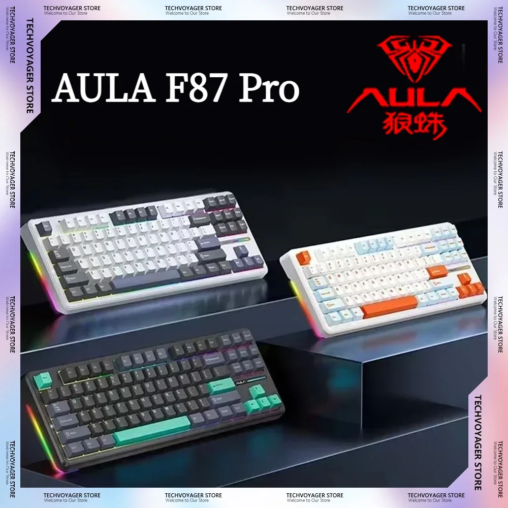 

AULA F87 Pro Mechanical Keyboard Bluetooth 2.4G Wireless Wired Three Mode RGB Side Light Hot Swappable 87 Key for E-sports Gamer