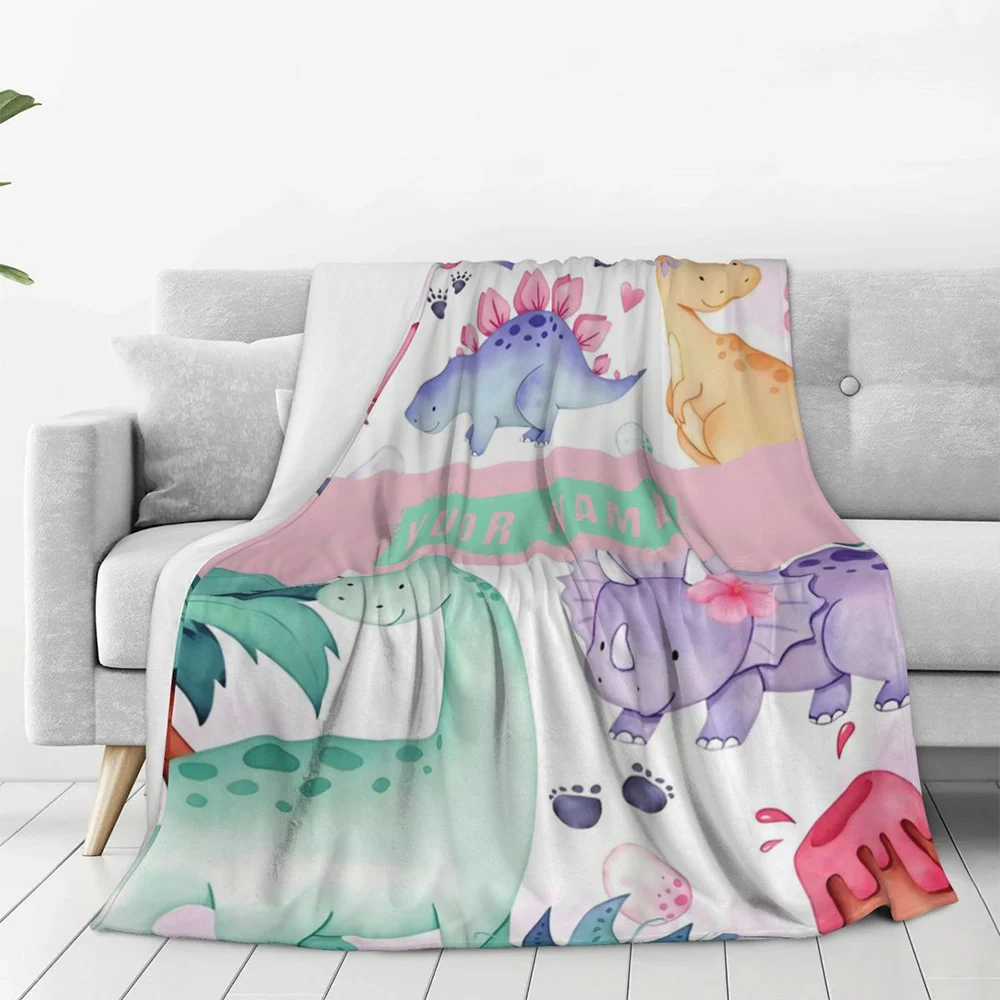 Personalized Dinosaur Cartoon Pattern Blanket Soft and Comfortable Perfect for Naps,Camping,Travel Four Season Warm Sofa Blanket