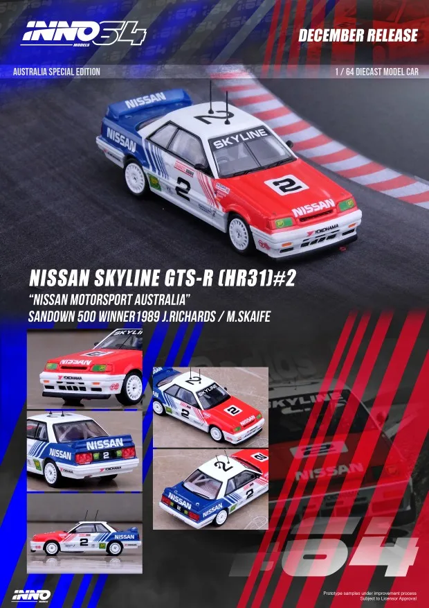 INNO64 models 1:64 NISSAN SKYLINE GTS-R R31 #2 Red, white and blue Die-cast alloy car model collection display child gift