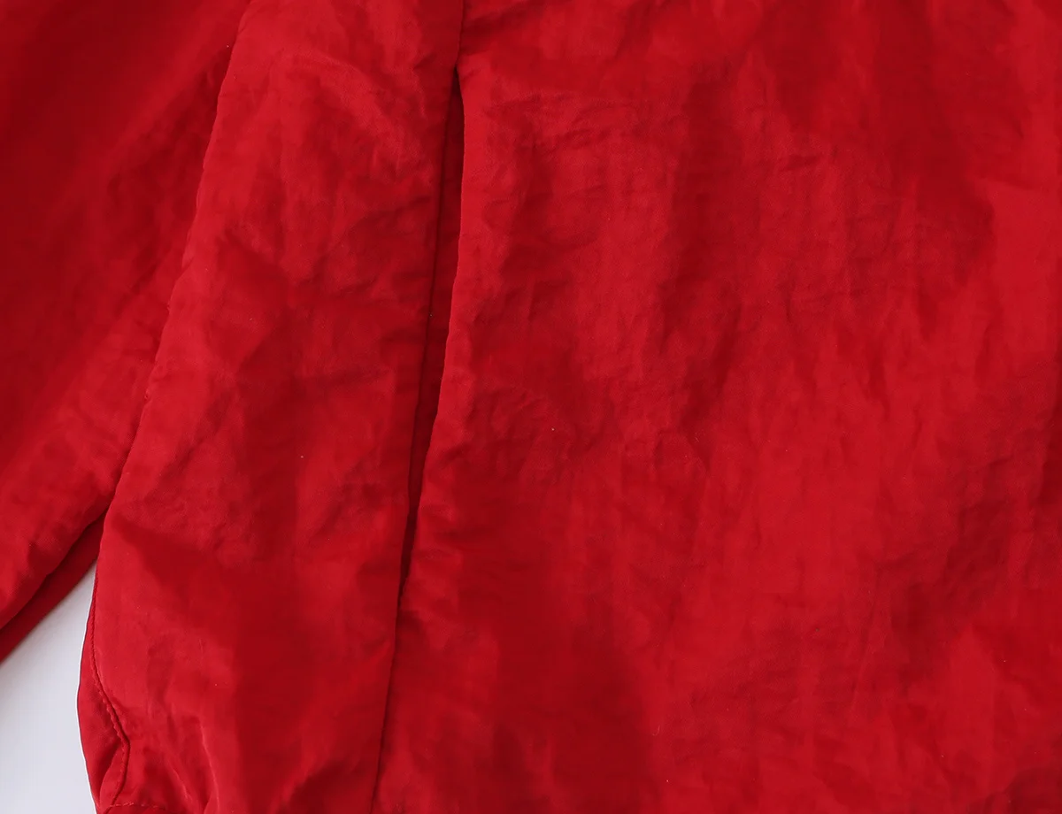 TFMLN Damen Rote Rollkragen-Reißverschlussjacken Herbst Street Casual Langarm Lose Oberbekleidung Mode Bomberjacken Oberteile Damen – Detail 7