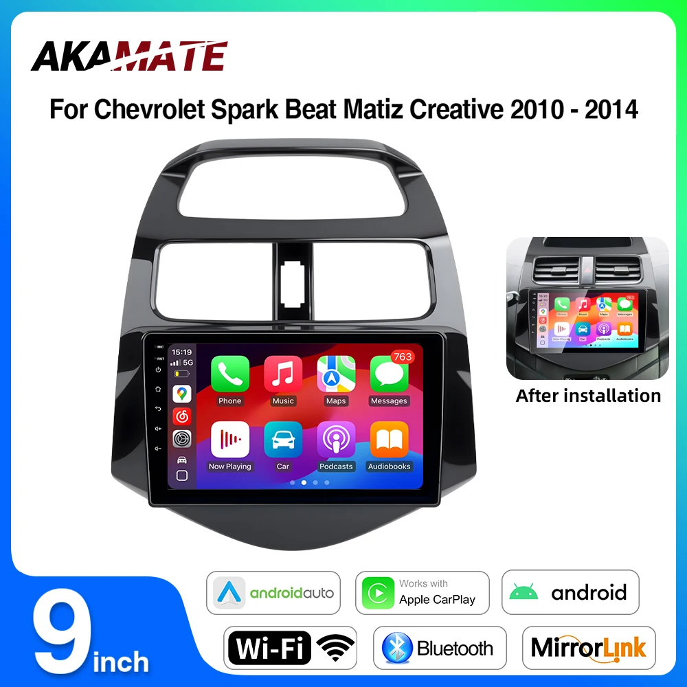 9-Zoll-Android-Autoradio für Chevrolet Spark Beat Matiz Creative 2010–2014 Multimedia-Player CarPlay Android Auto GPS Bluetooth
