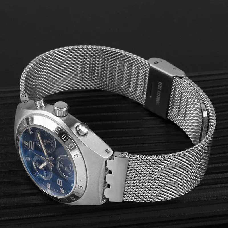 Stainless Steel Watch Strap for Swatch 17mm 19mm Mesh Solid Metal Watch Band Women Men Replacement Wristband Bracelet