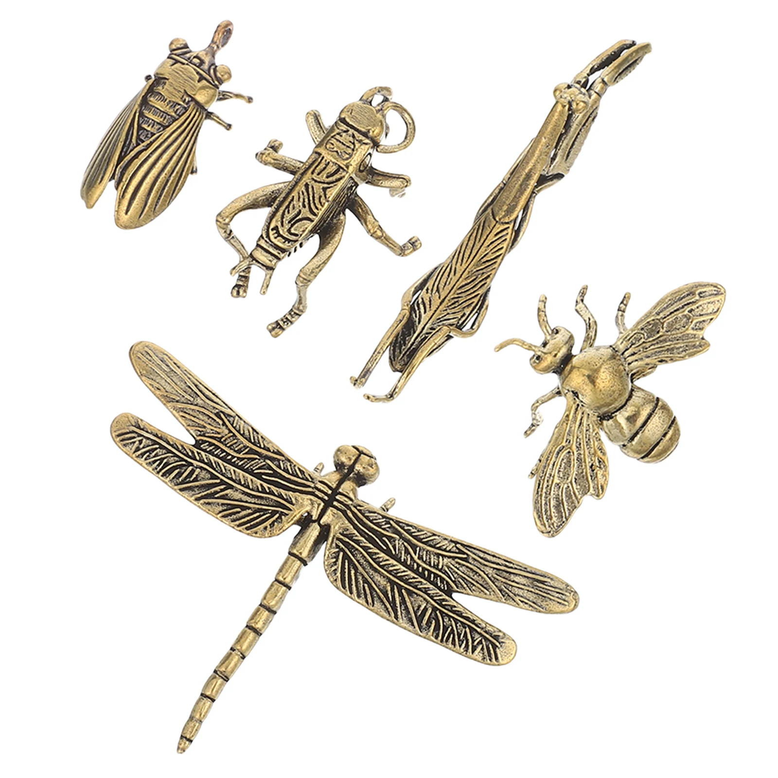 

5Pcs Metal Insect Decor Brass Dragonfly Bee Cicada Cricket Mantis Desktop Ornament Vintage Rustic Office Home Art Sculpture