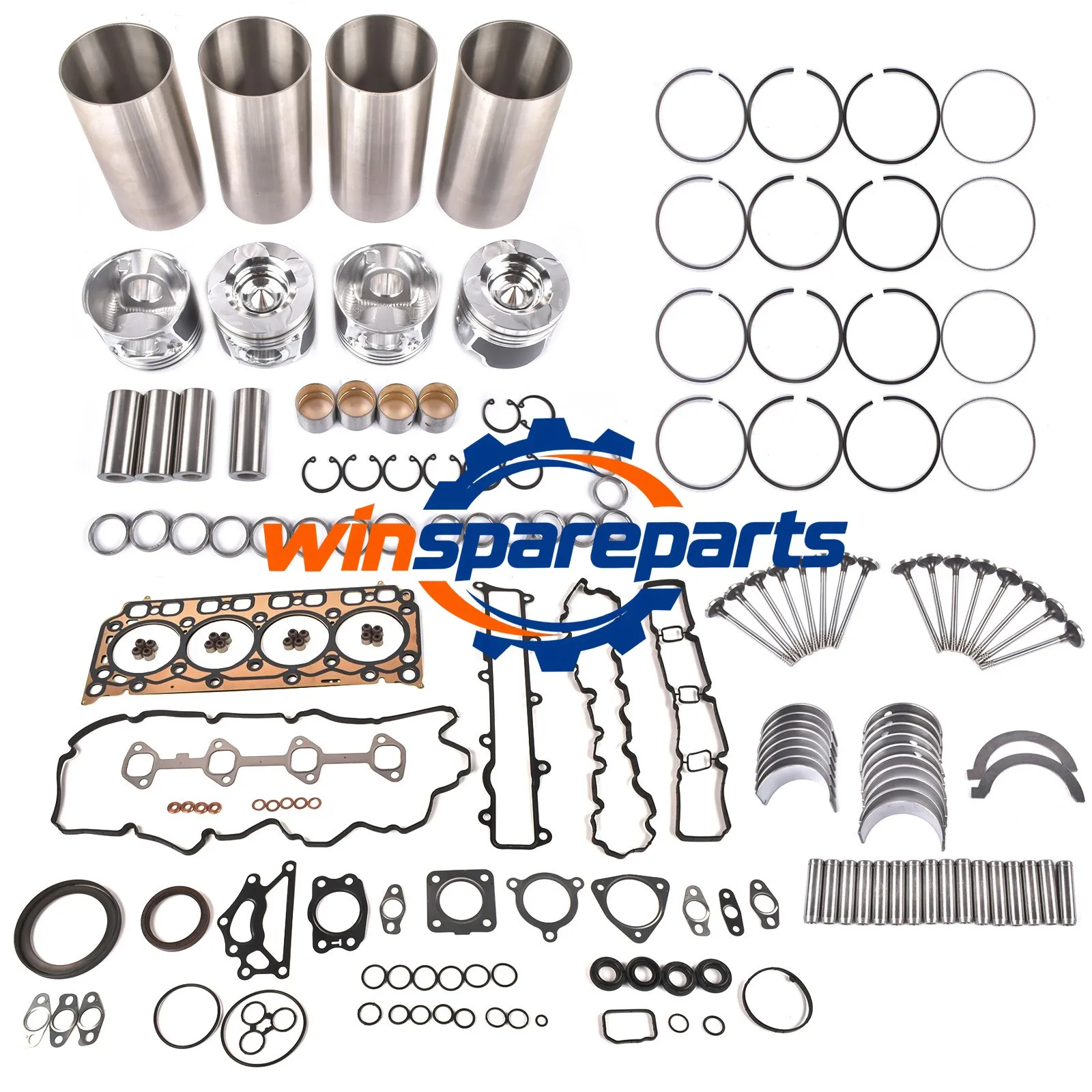 Engine Rebuild Kit With Gasket Set, Exhaust/Intake Valves For Doosan Bobcat D24