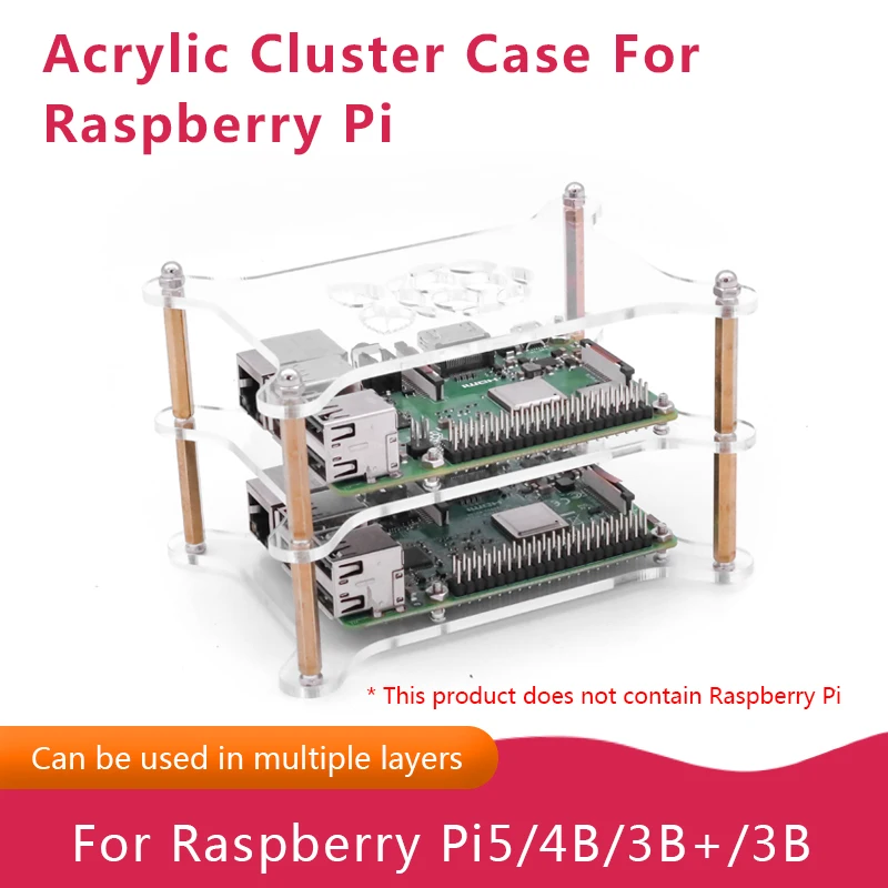 Raspberry Pi Overlay Multiple Layers Acrylic Clear Case Transparent Shell with Raspberry Pi Logo for Raspberry Pi 5/4B/3B+/3B