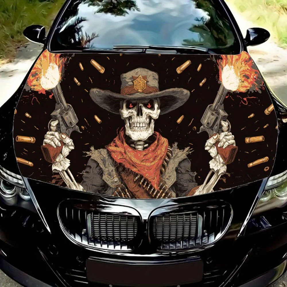 Wild West Skeleton Ranger Car Engine Hood Sticker, Auto Art Decal, Car Exterior Personalized Decoration, Gift for Car Lovers, Un