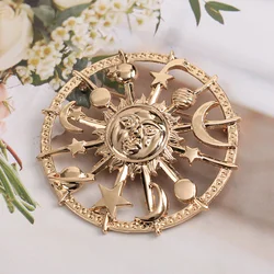 Retro Women's Sun God Brooch Creative Sun Moon Brooch Fashion Baroque Gold Color Style Badge Bracelet
