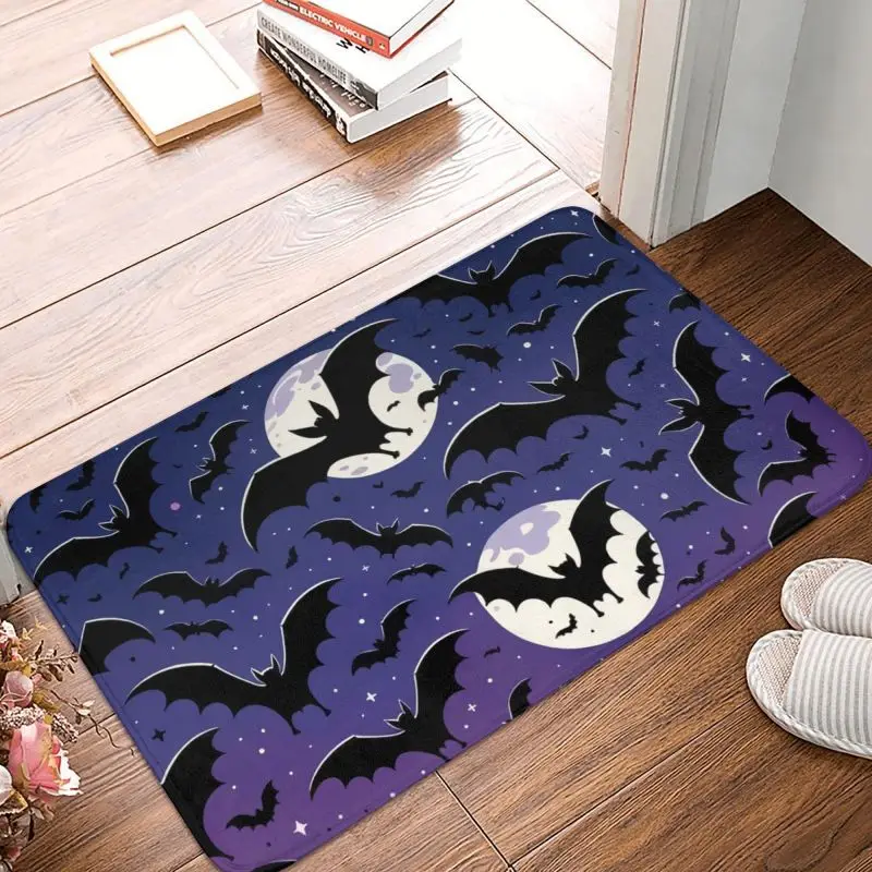 Custom Halloween Witch Gothic Vampire Bat Front Door Mat Anti-Slip Indoor Quick Dry Doormat Garden Garage Entrance Rug Carpet