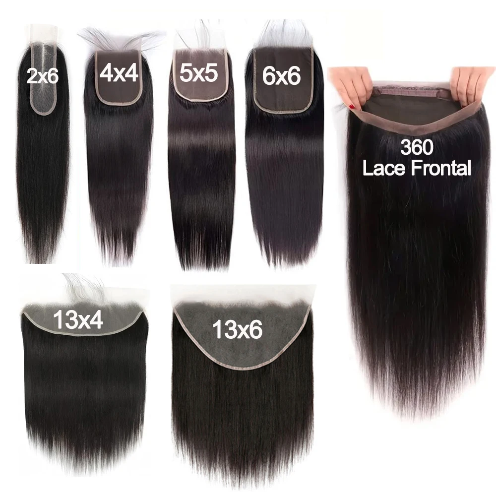 Straight 13x6 Lace Frontal Only 360 Lace Brazilian Virgin Human Hair 2x6 Lace Closure 4x4 5x5 Transparent Swiss Lace Closure