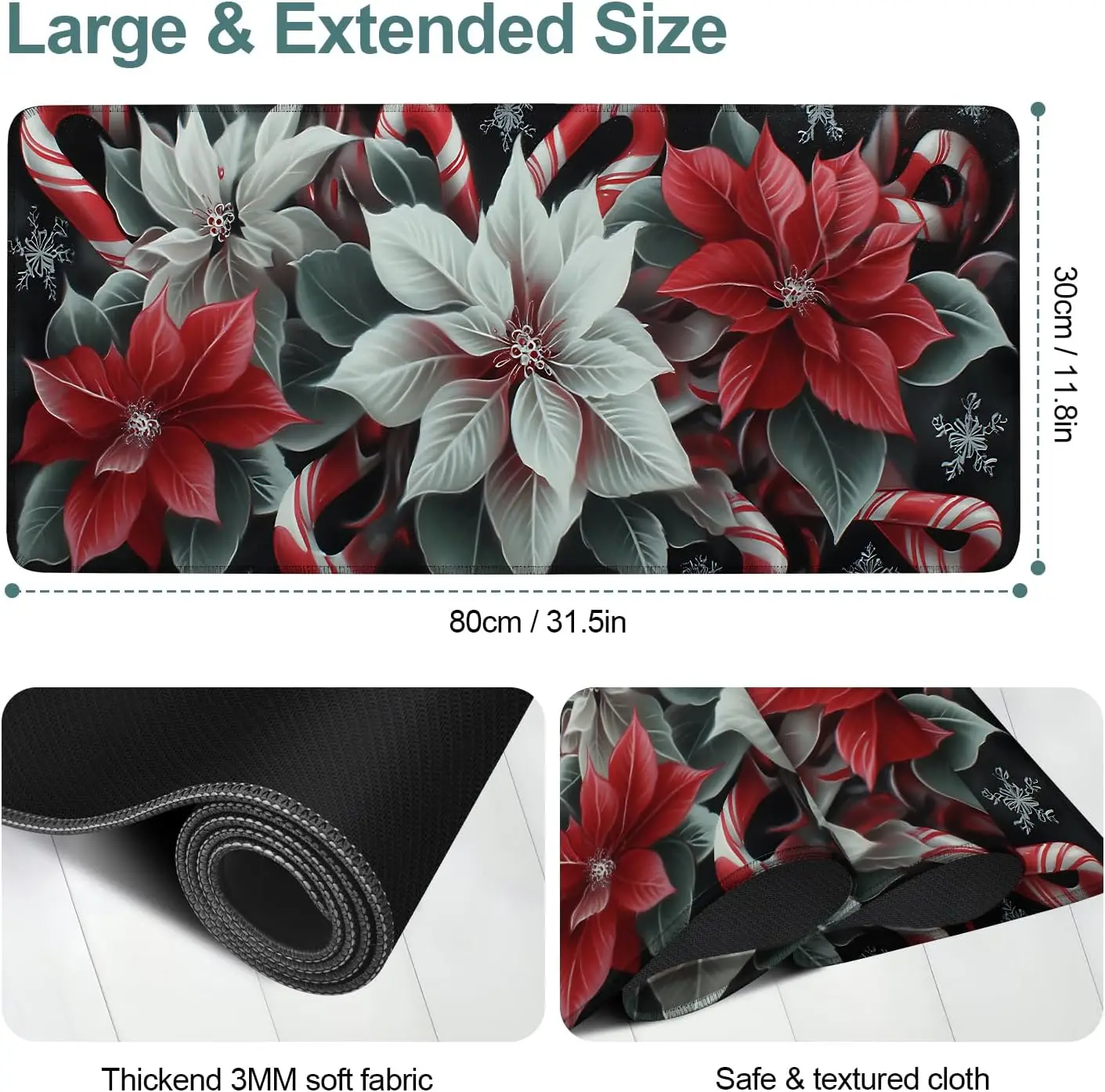 Christmas Flowers Gaming Mouse Pad – Anti-Slip Rubber Base & Stitched Edges for Smooth Desk Performance