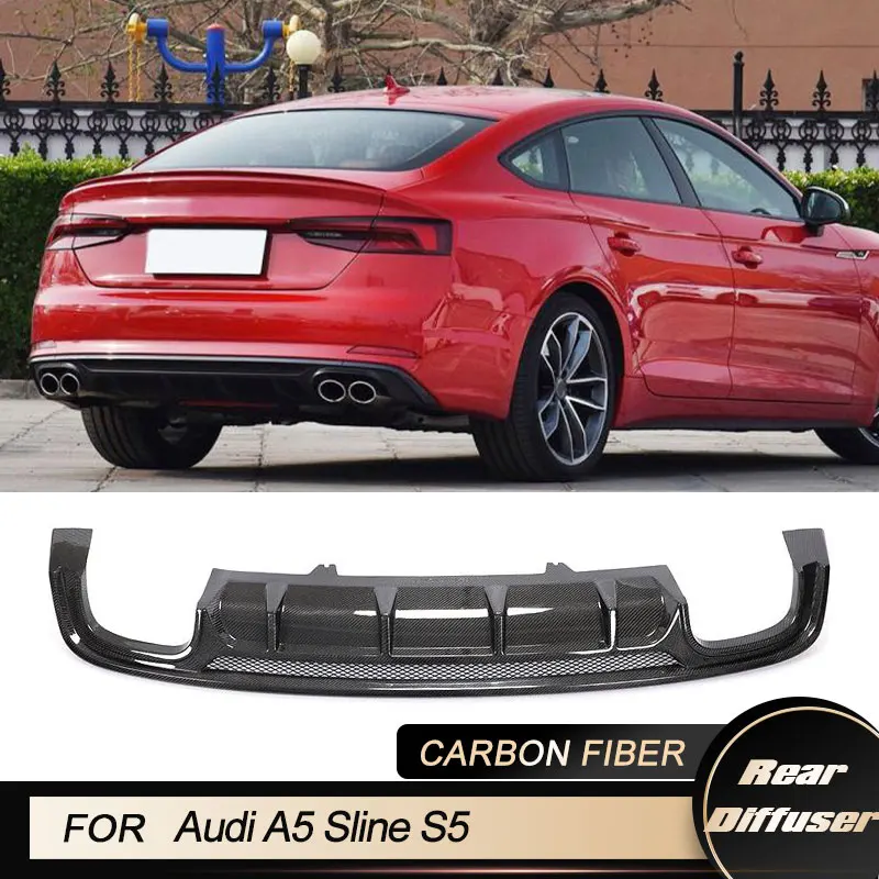 

Автомобильный задний бампер, диффузор, спойлер для Audi A5 Sline S5 4-дверный 2017-2019 гоночный задний диффузор, фартук, комплект губ из углеродного волокна