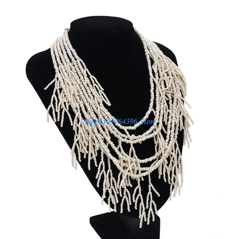 قلادة على شكل سلسلة عنق من الخرز الراتنجي خفيفة الوزن، تصميم متعدد الطبقات، مجوهرات متعددة الاستخدامات، هدية مثالية لها