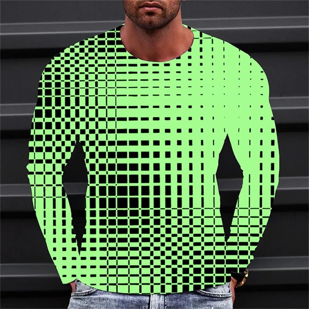 2023 New Men's Long Sleeve O-Neck T-Shirt Casual Loose Tops Tee Geometrical Graphics Stripe Print Designer Clothes Oversized