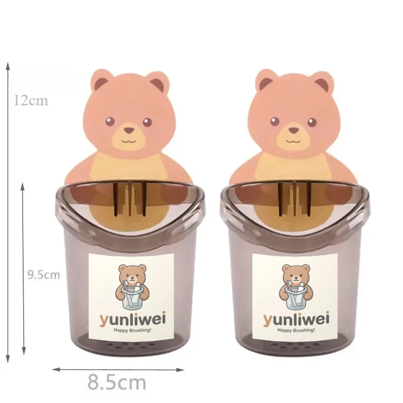 Wall Mounted Bear Toothbrush Holder Kids Bathroom Organizer Waterproof No Drilling ABS Multifunctional Razor Skincare Yunliwei