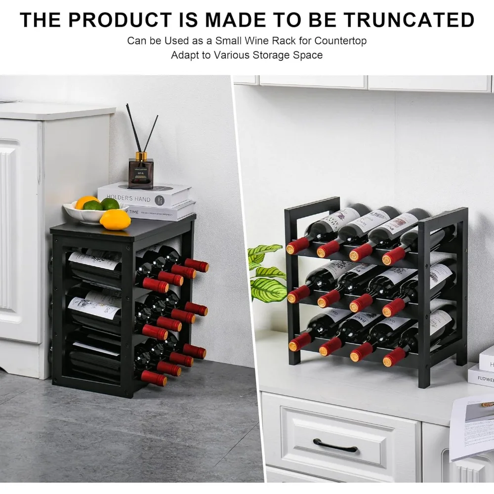 Wine Rack Freestanding Floor, 6-Tier Display Wine Storage Shelves with Table Top, 24-Botttle Bamboo Wine Rack Shelf for Kitchen