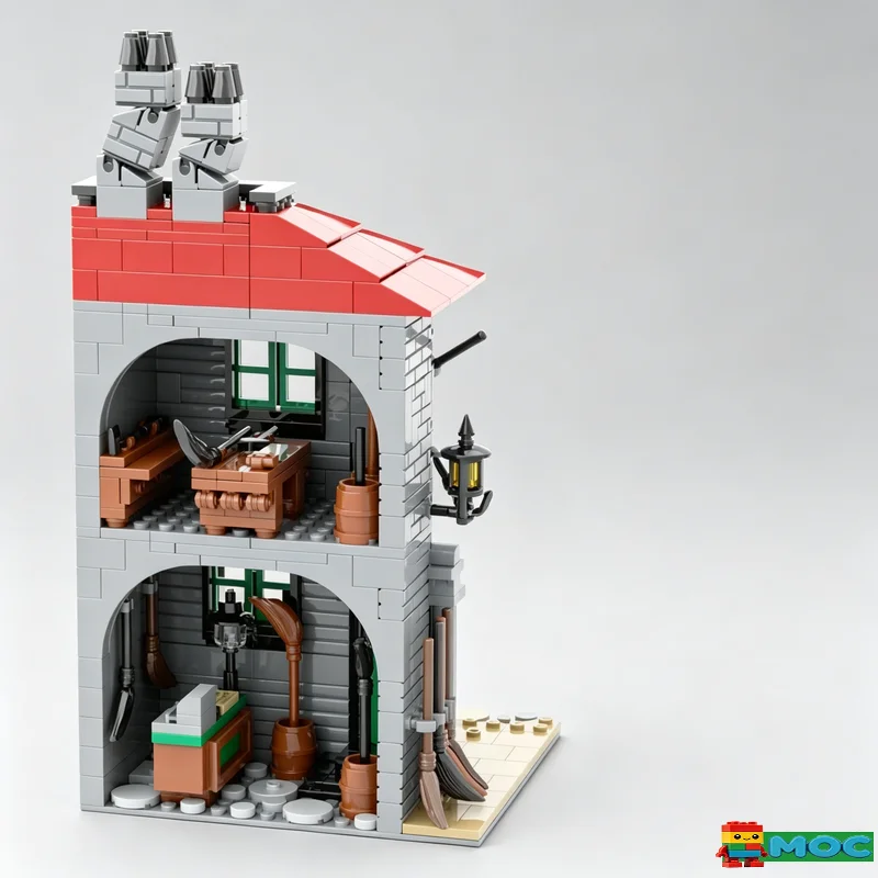 459PCS Diagon Alley Broomstix Broom Shop Building Block MOC Model Assembly Toy Educational Home Decoration Birthday Gift For fun