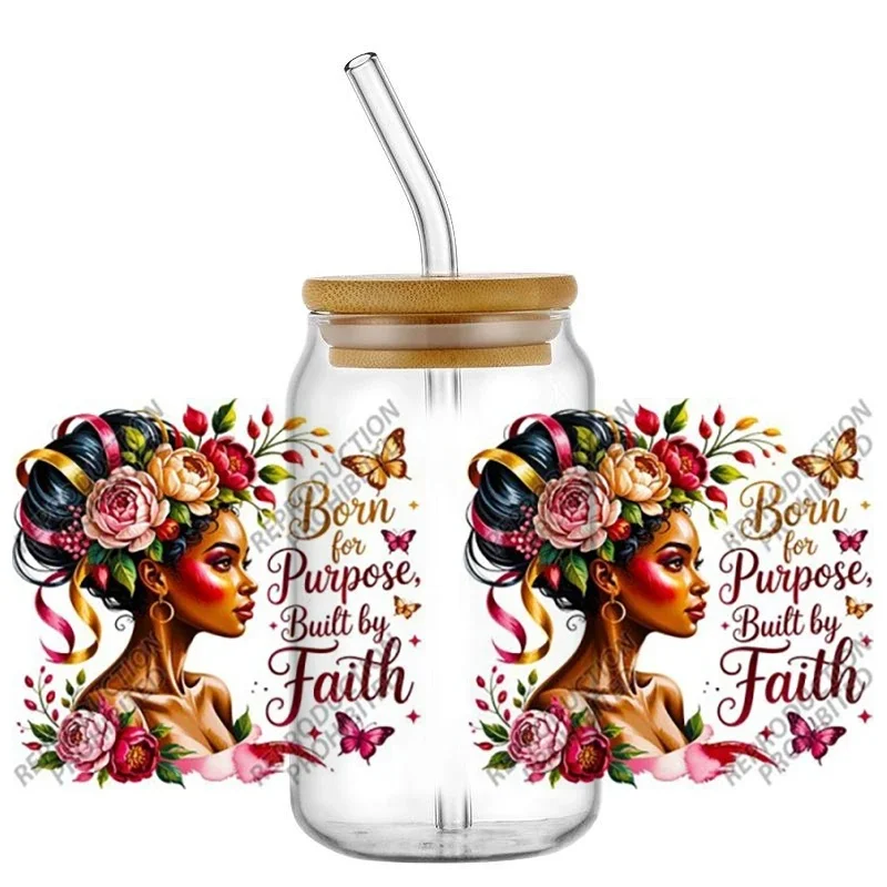 Vintage Faith Floral Butterfly Bible Verse UV DTF Cup Wraps, Positive Quotes High Adhesive Scratch Resistant DIY Glass Can