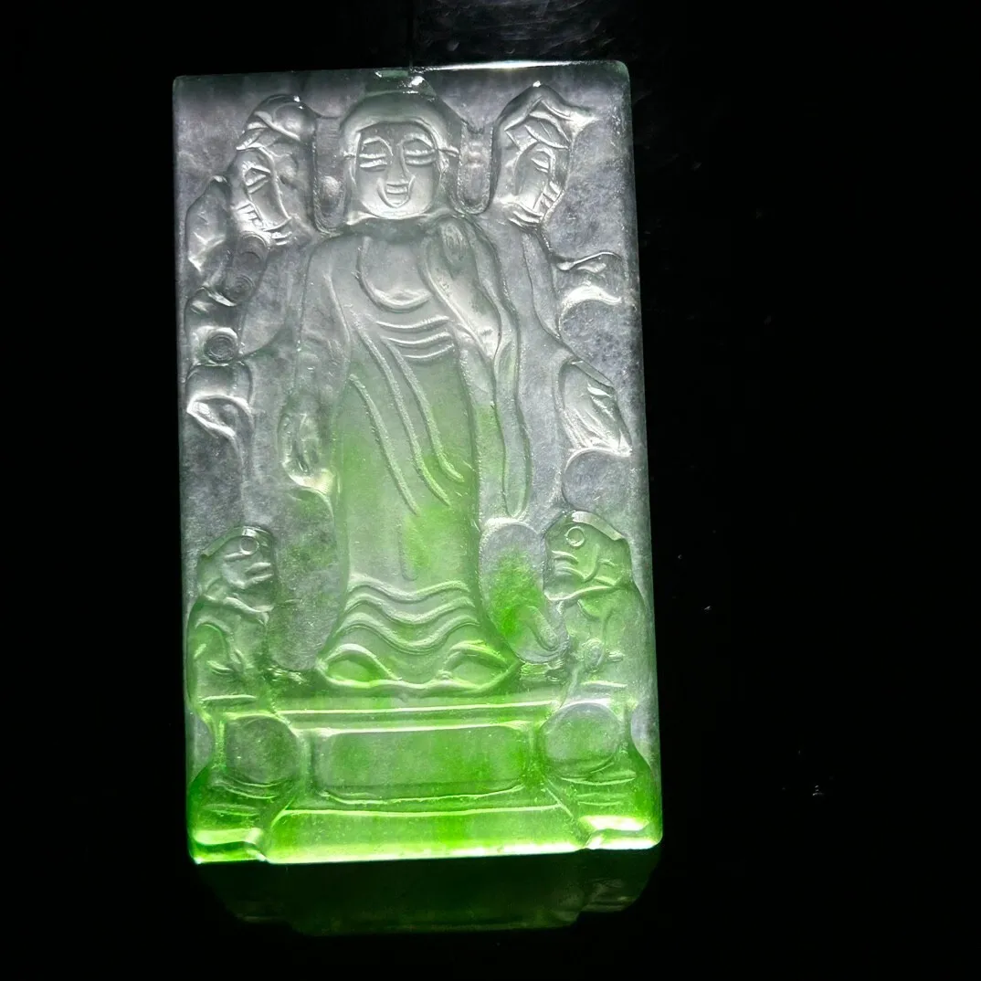 Certified Natural ice Green jade Jadeite Carved Buddha Pendant & Necklaces Western Three Saints