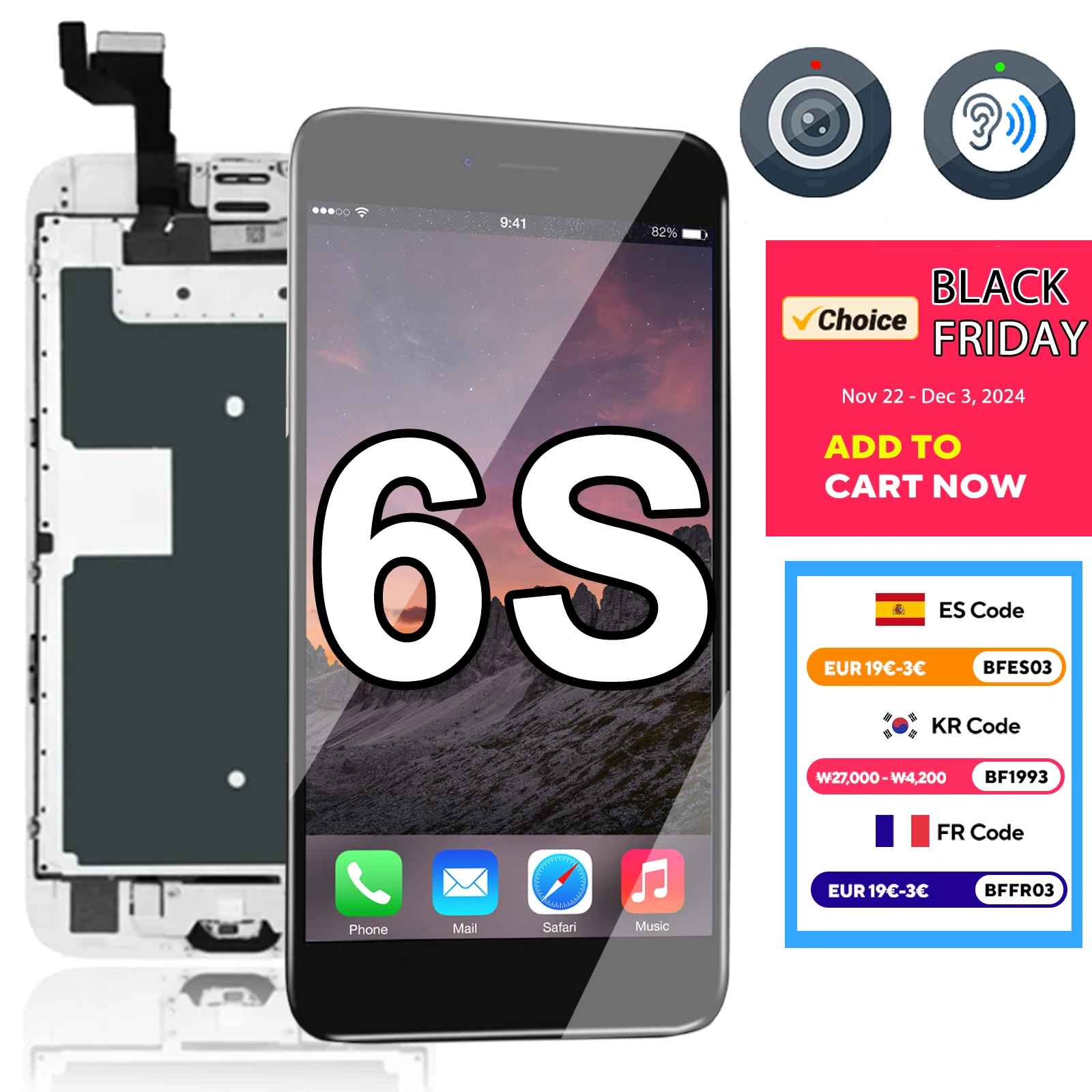 

AAA Full Set Display For Apple iPhone 6S LCD Screen Replacement Complete Assembly Touch Digitizer Front Camera+Home Button