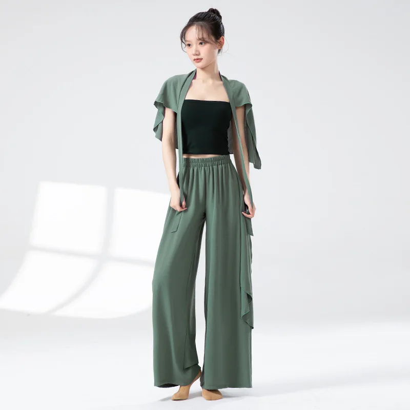 سروال الرقص الكلاسيكي - سروال فضفاض عالي الخصر واسع الساق للرقص الحديث والرقص الصيني للبالغين والممارسة اليومية.