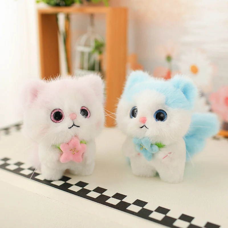 Angel Cat Plush Pendant 15cm Cute Cat With Wings Blue Pink Kitten Plush Doll Keychain Backpack Decor Boy Girl Good Friend Gift