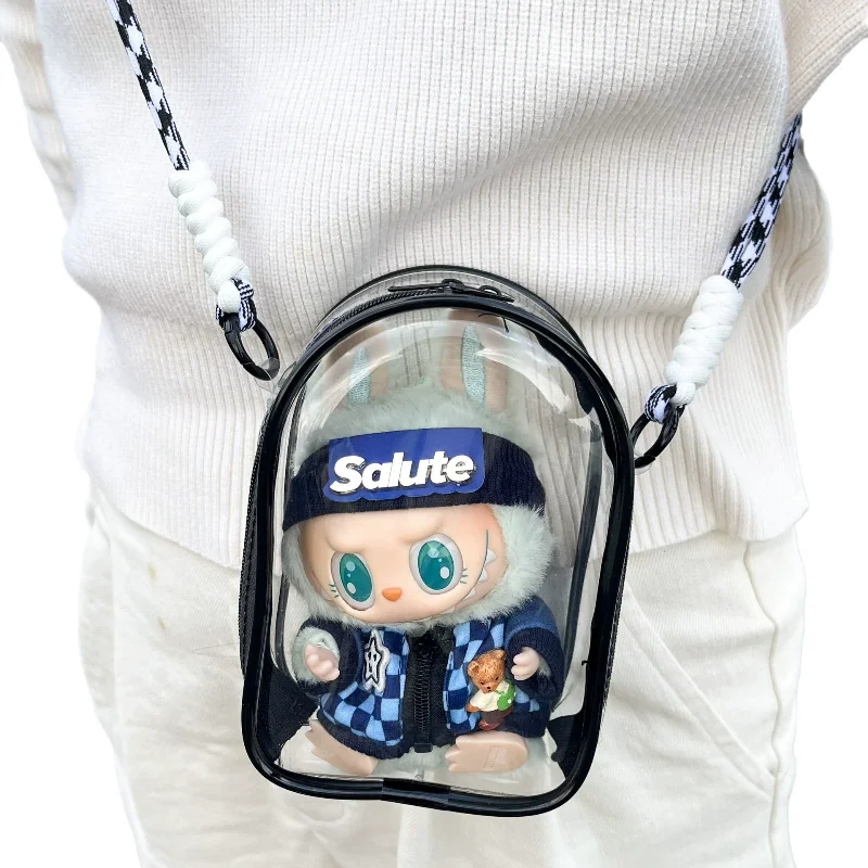 Per 15 cm Labubu v2 seduta festa bambola di cotone borsa per il dolore a tracolla borsa in pvc borsa per esposizione di bambole con palle di pelo (senza bambole)