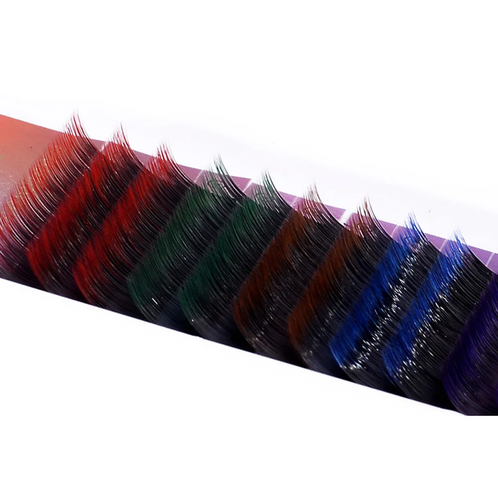 1 ชุดขนตาปลอมไล่เฉดสี ไฟเบอร์น้ำหนักเบา ต่อขนตาหลากสีสันสำหรับการแสดง แต่งหน้าเทศกาลฮาโลวีน