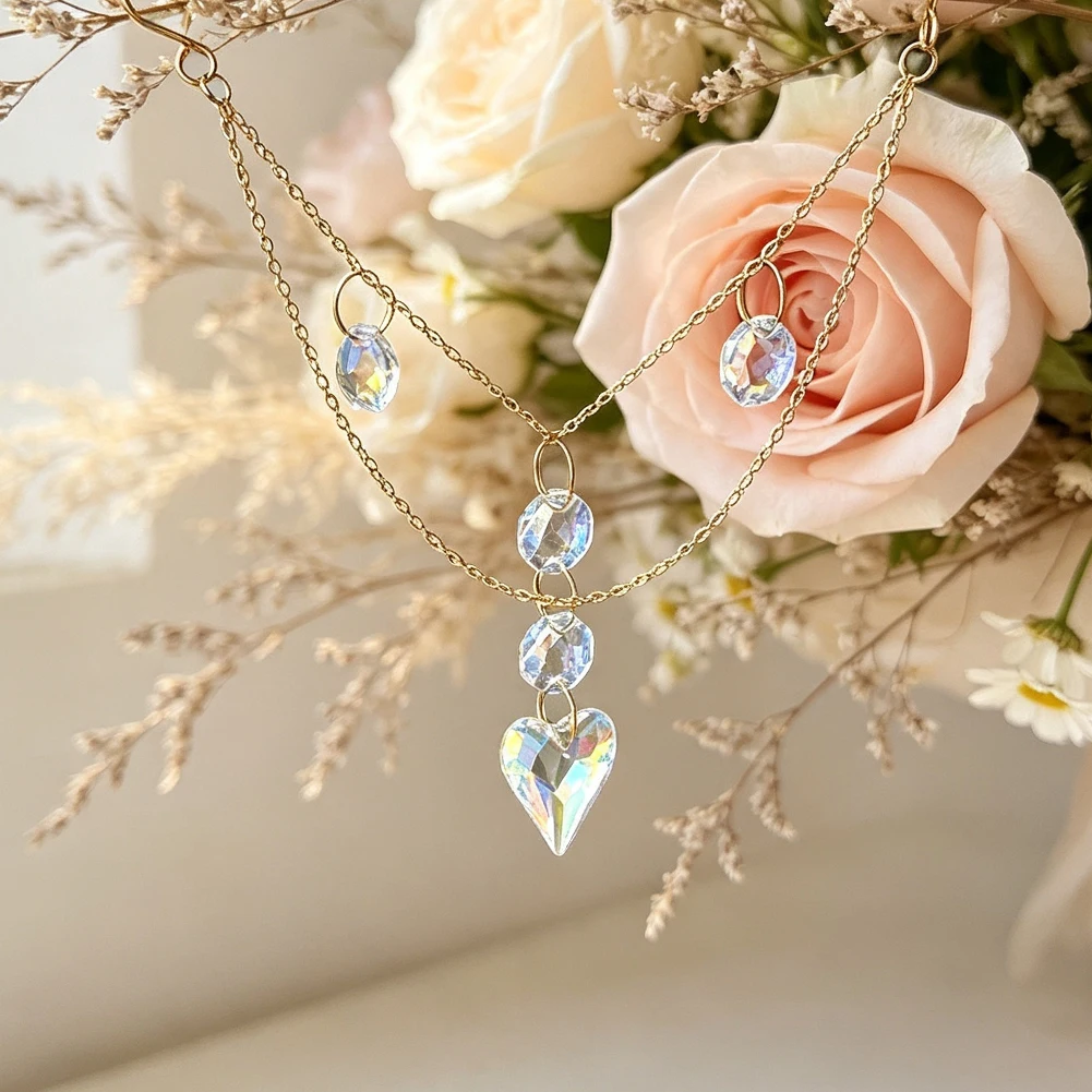 Sparkly Crystal Flower Pot Garland Chain Hanging Sun Catcher Heart Prism Planter Jewelry Outdoor Garden Window Decor