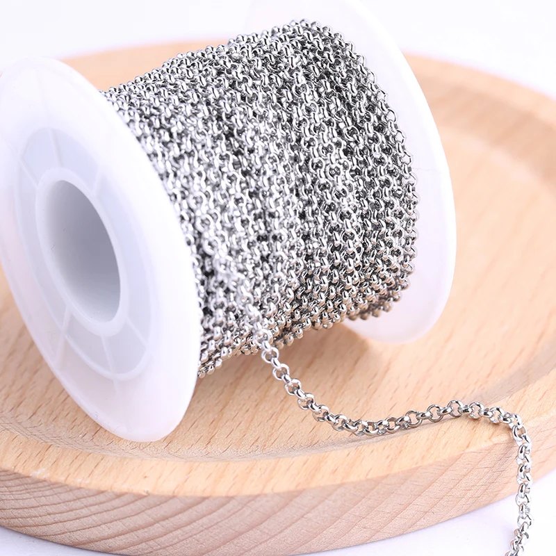 onwear 10meters/roll 2mm 3mm circle ball stainless steel jewelry chains diy wholesale for necklace making