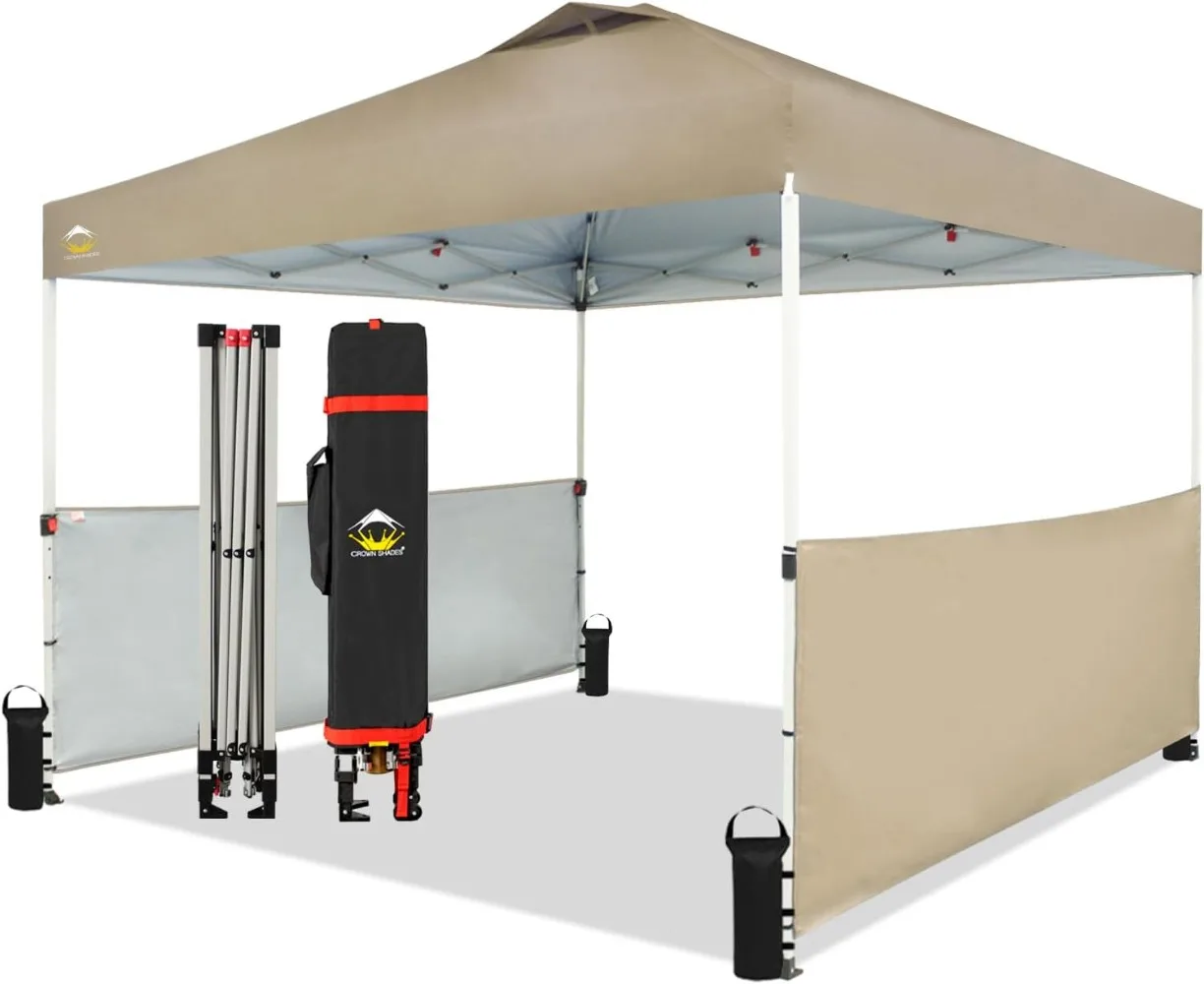 10x10 Pop up Canopy Tent Instant Canopy with 150D Silver Coated Fabric Including 2 Half Sidewalls, 4 Ropes, 8 Stakes