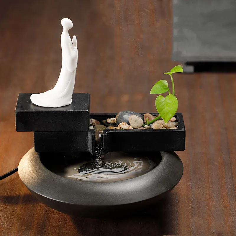 

Ceramic Water Fountain for Cats Retro Pets Water Tank Desktop Waterfall Ornamental Horticulture Fish Tank Home Decor zen Desktop