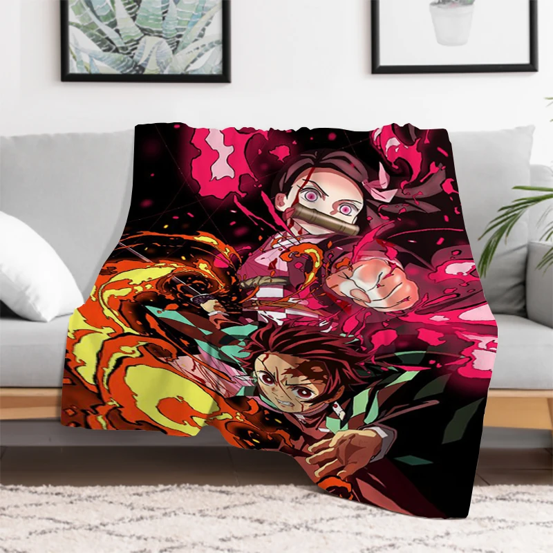 Demon Slayer Blanket Anime Double Bed Blankets for Decorative Sofa Furry Bedspread the Winter Throw & Throws Fluffy Soft Custom