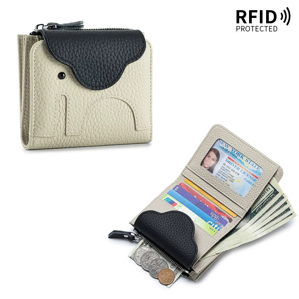 New Fashionable RFID Leather Wallet Compact Large Capacity Multi-Slot Card Holder Women's Stylish Coin Purse
