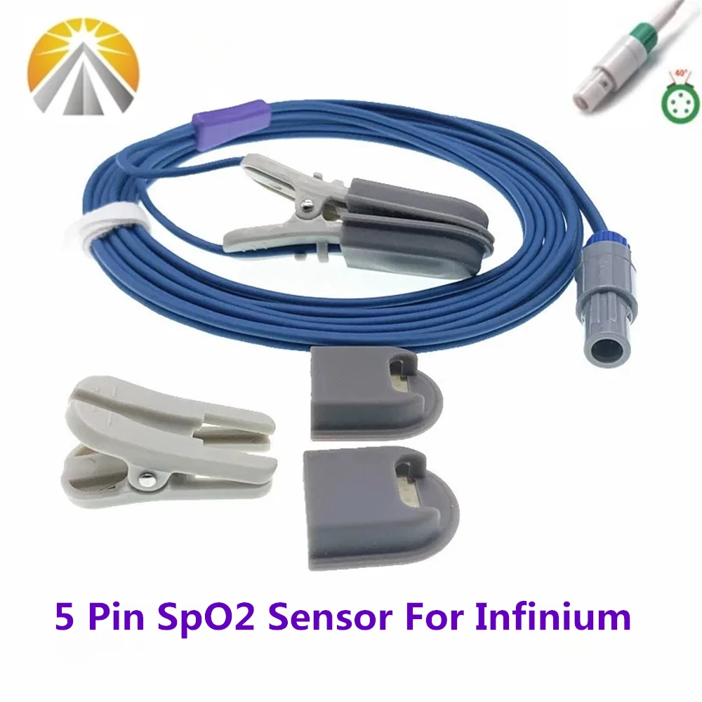 5 Pin SpO2 Sensor For Infinium II III Omni Digital Tech Reusable SAO2 Heart Rate Probe with Adult Child Neonates Veterinary Clip