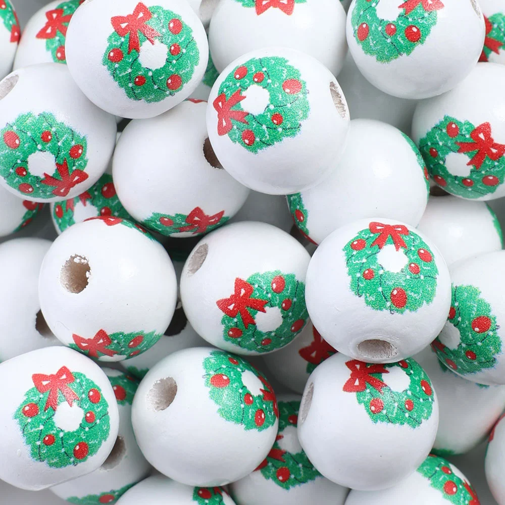 Assorted Printed Christmas Wooden Beads