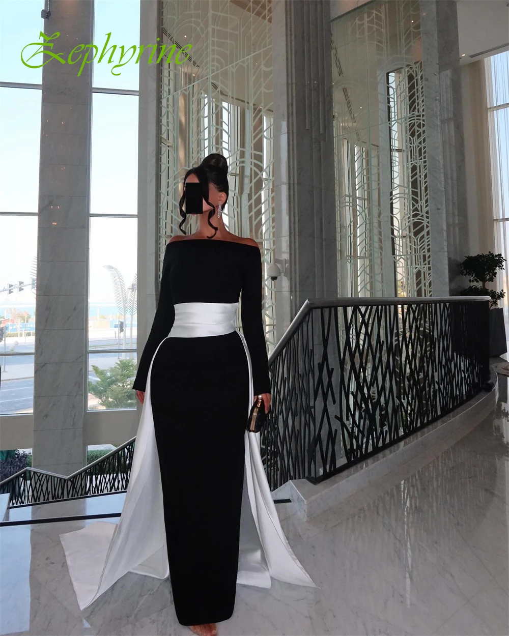 Op maat gemaakte off-shoulder jersey avondjurk met lange mouwen Prachtige jurken voor speciale gelegenheden Enkellange galajurken