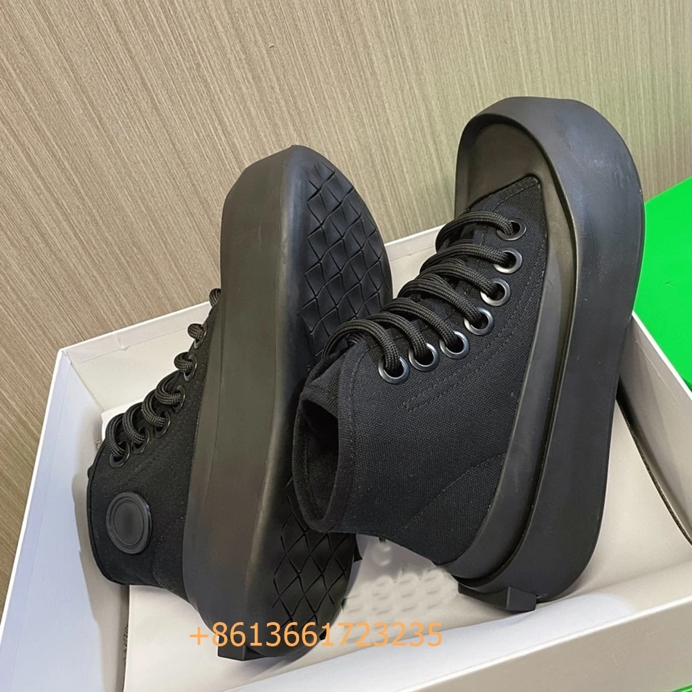 Black/white/green Mixed Color Jumbo Sneakers Women/men Vulcanize Shoes 4.5Cm Platform Round Toe Lace-Up High Top Canvas Sneakers