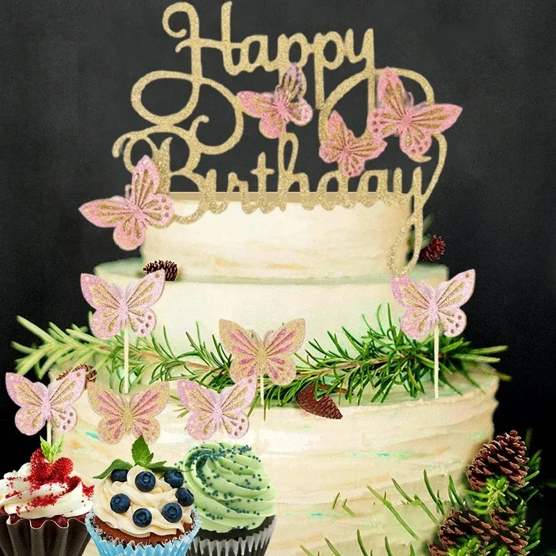 13Pcs Alles Gute Zum Geburtstag Schmetterling Kuchen Topper Geburtstag Party Kuchen Dekoration Simulation Schmetterlinge Party Liefert Kuchen Einsatz